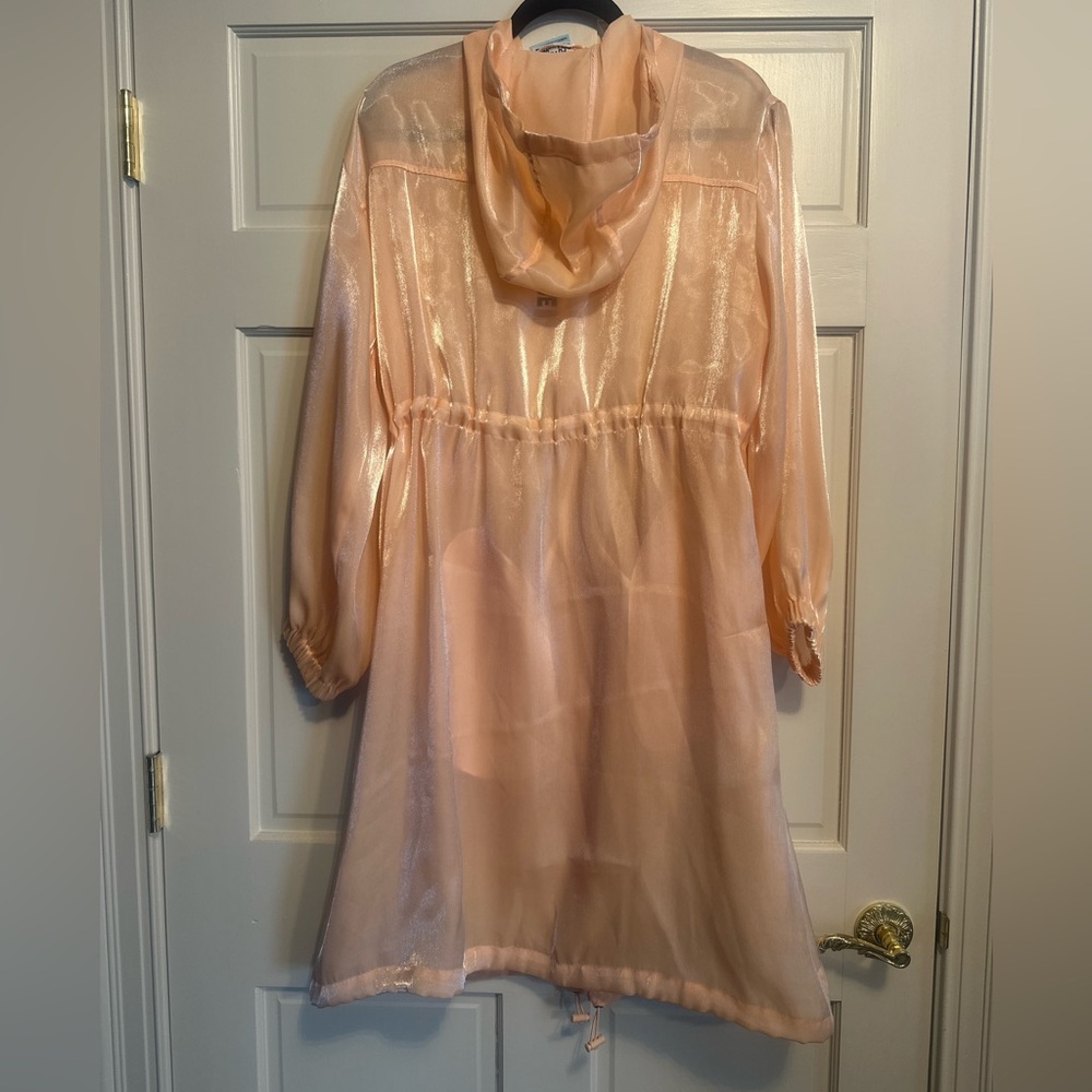 Sheer Shimmer Peach Trench Coat Belted Organza Duster Jacket NWT - Picture 3 of 4